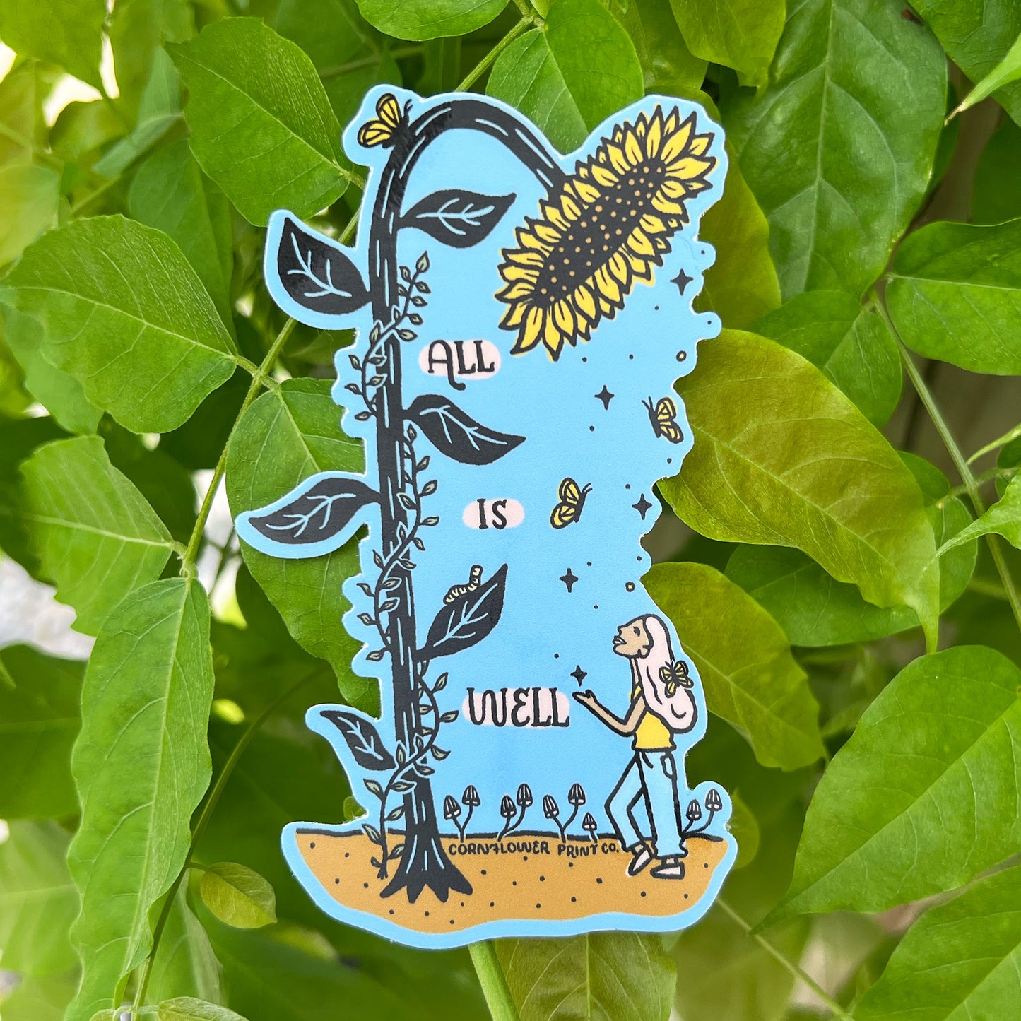 Vinyl Sticker | All is Well | Sunflower & Butterflies