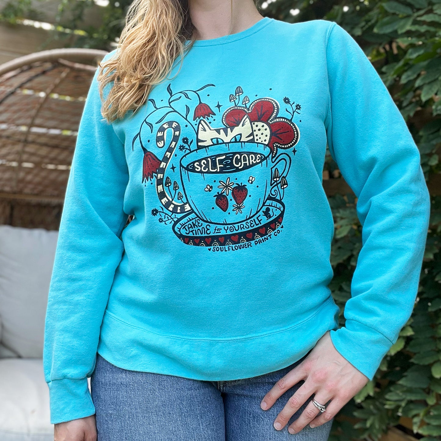 Self Care Cat | Blue Sweatshirt | XL