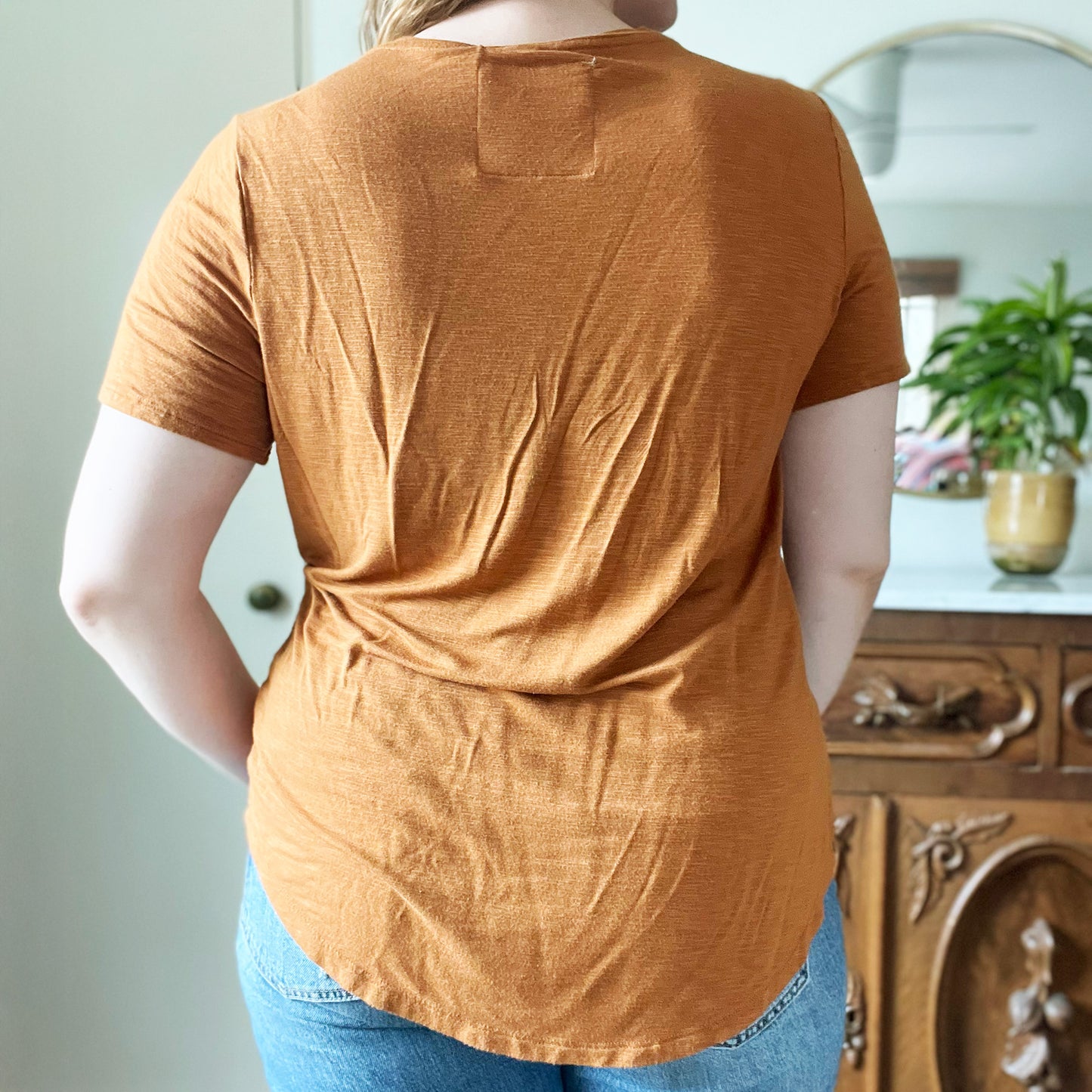 November Birth Flower | Chrysanthemum | Brown V-Neck Tee | Large