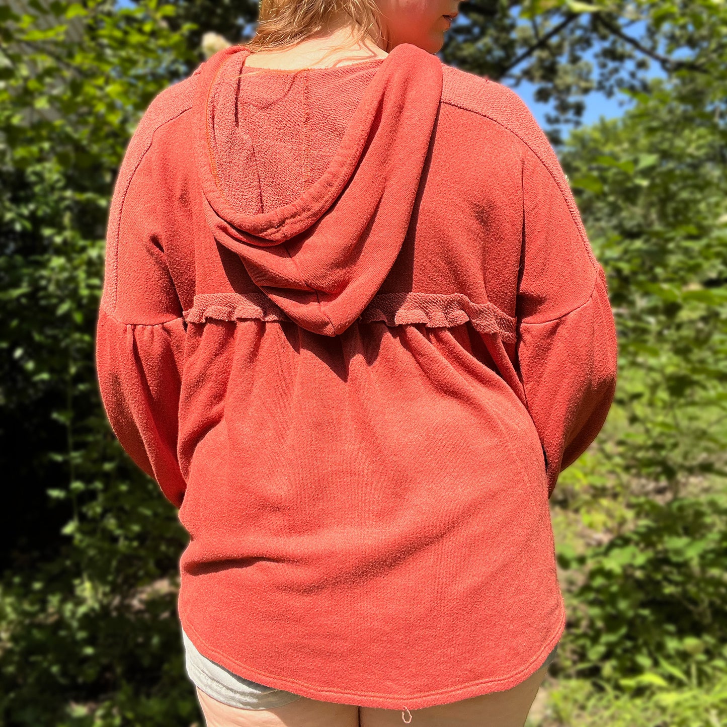 November Birth Flower | Chrysanthemum | Burnt Orange Flowy Lightweight Hoodie | XL