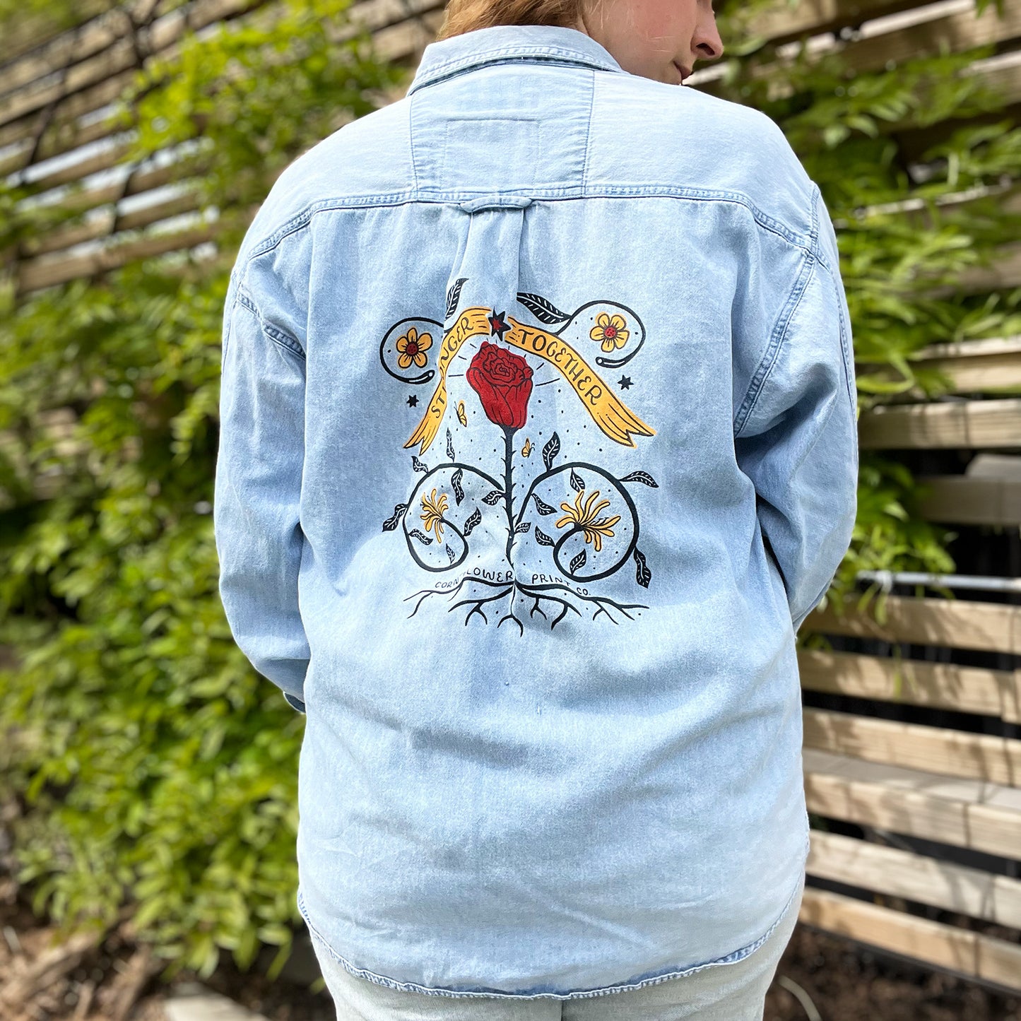 Stronger Together | June Birth Flower | Vintage Blue Chambray | Large