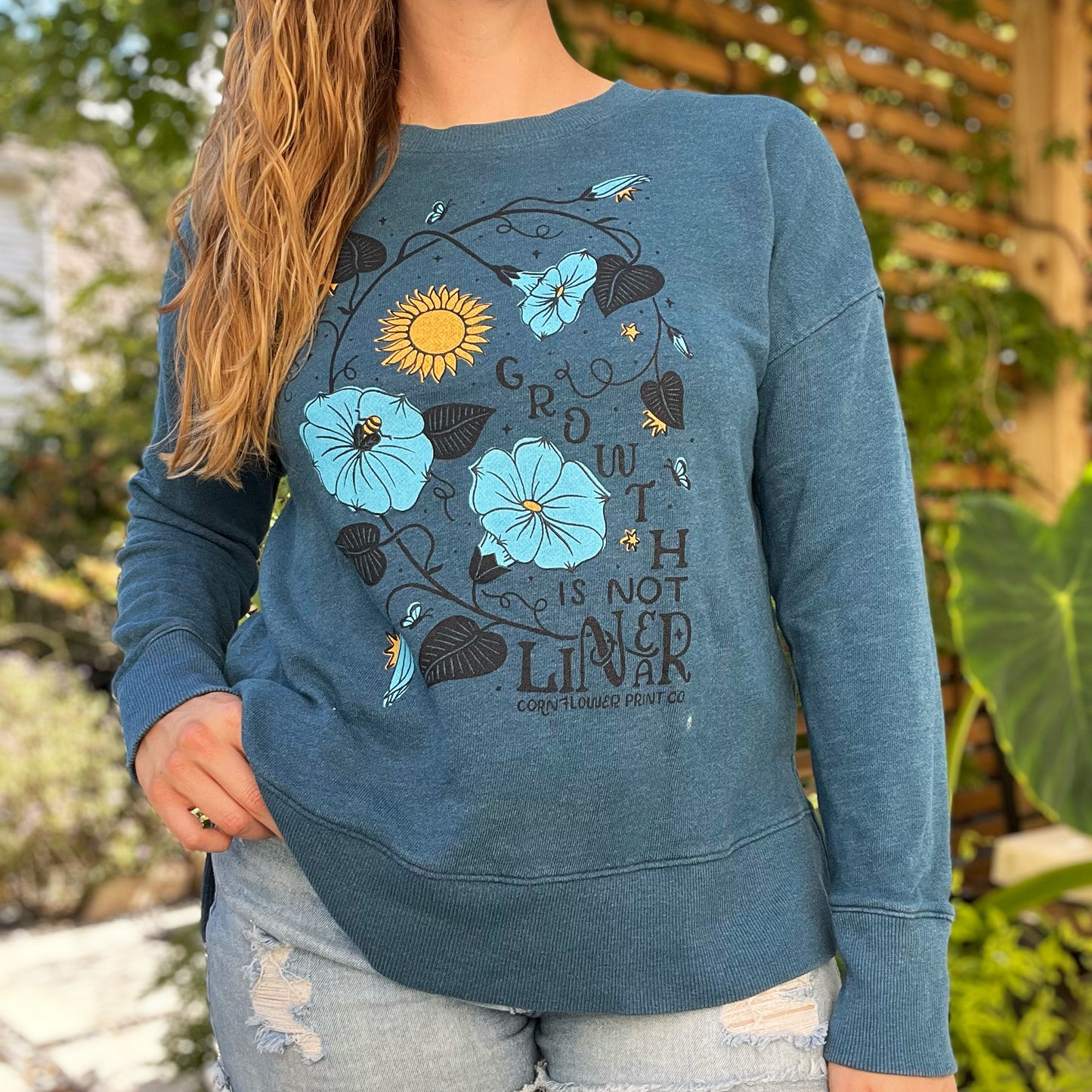 September Birth Flower | Morning Glory | Dark Navy Sweatshirt | Medium
