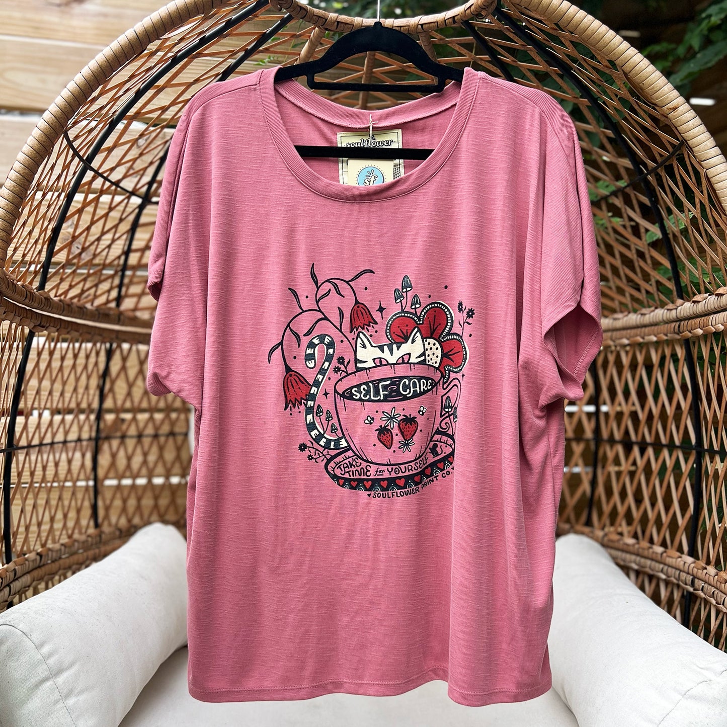 Self Care Cat | Deep Pink Tee | 2X