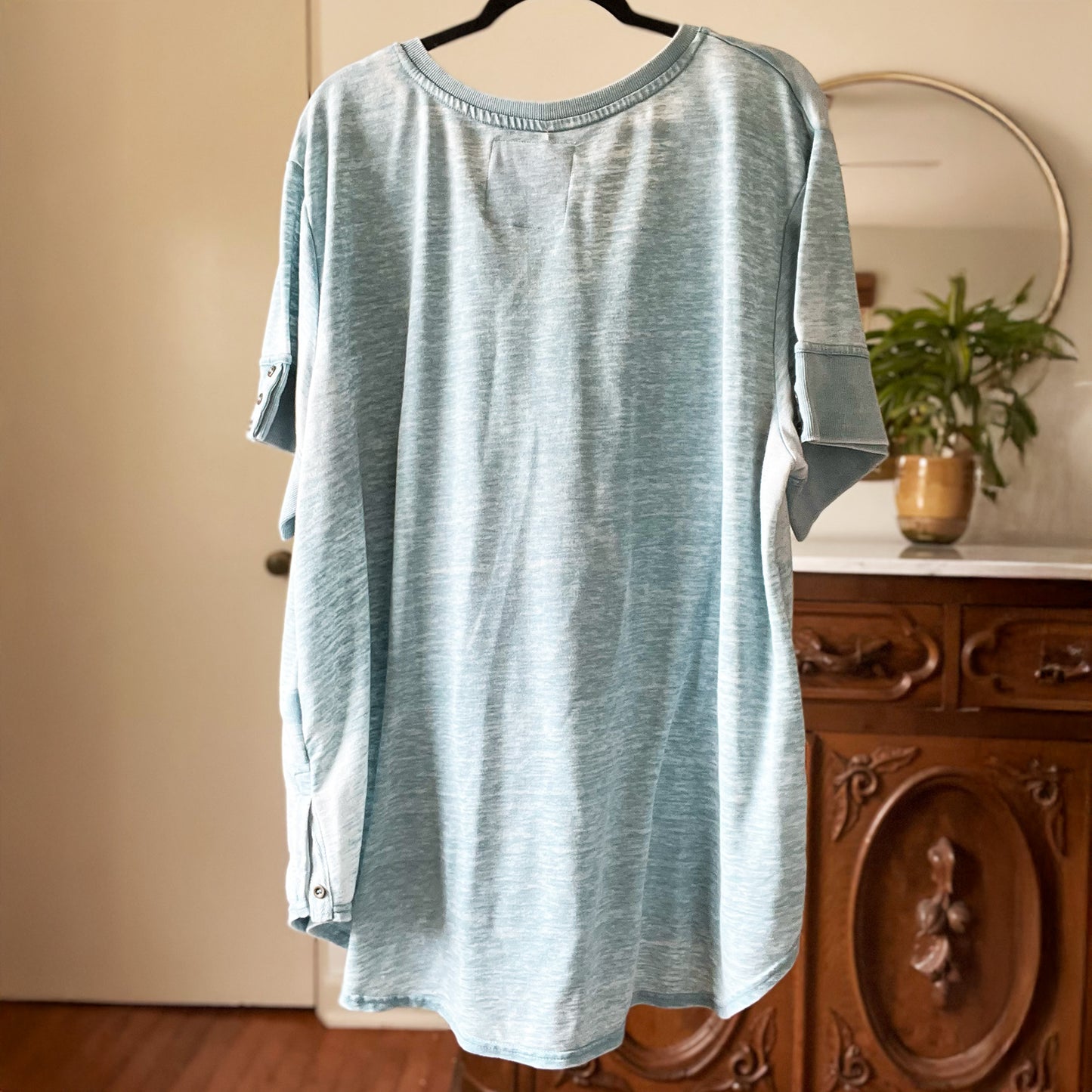 November Birth Flower | Chrysanthemum | Blue Heather Short Sleeve Shirt | 3X