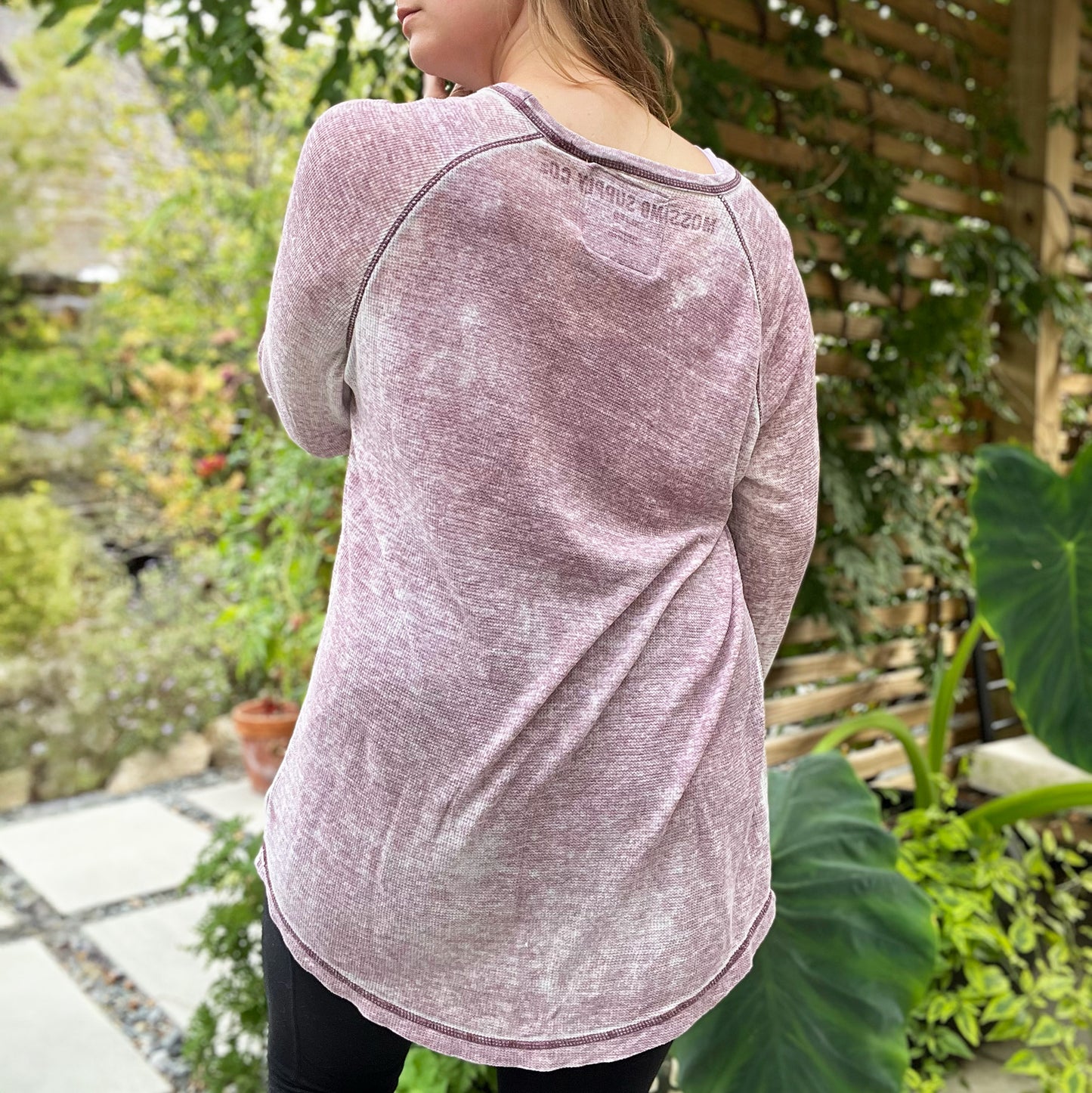 Seek Hope | August Birth Flower | Distressed Purple Waffle Knit Long Sleeve Tunic | XL