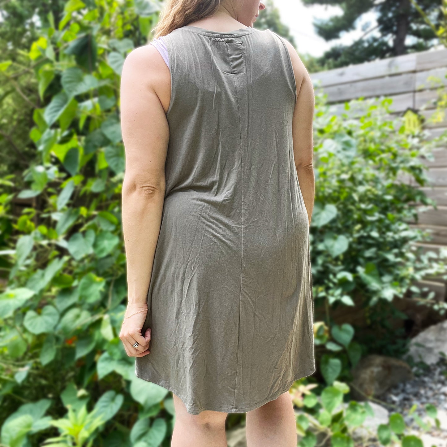 November Birth Flower | Chrysanthemum | Olive Green Shift Dress | Large
