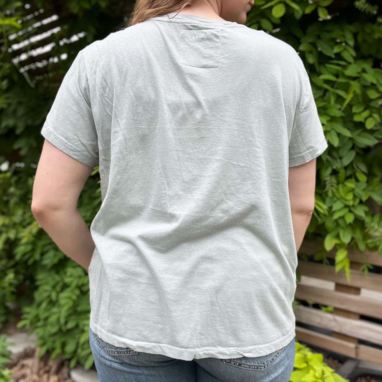 One Day at a Time | July Birth Flower | Pale Mint Green Tee w Reverse Applique | XL