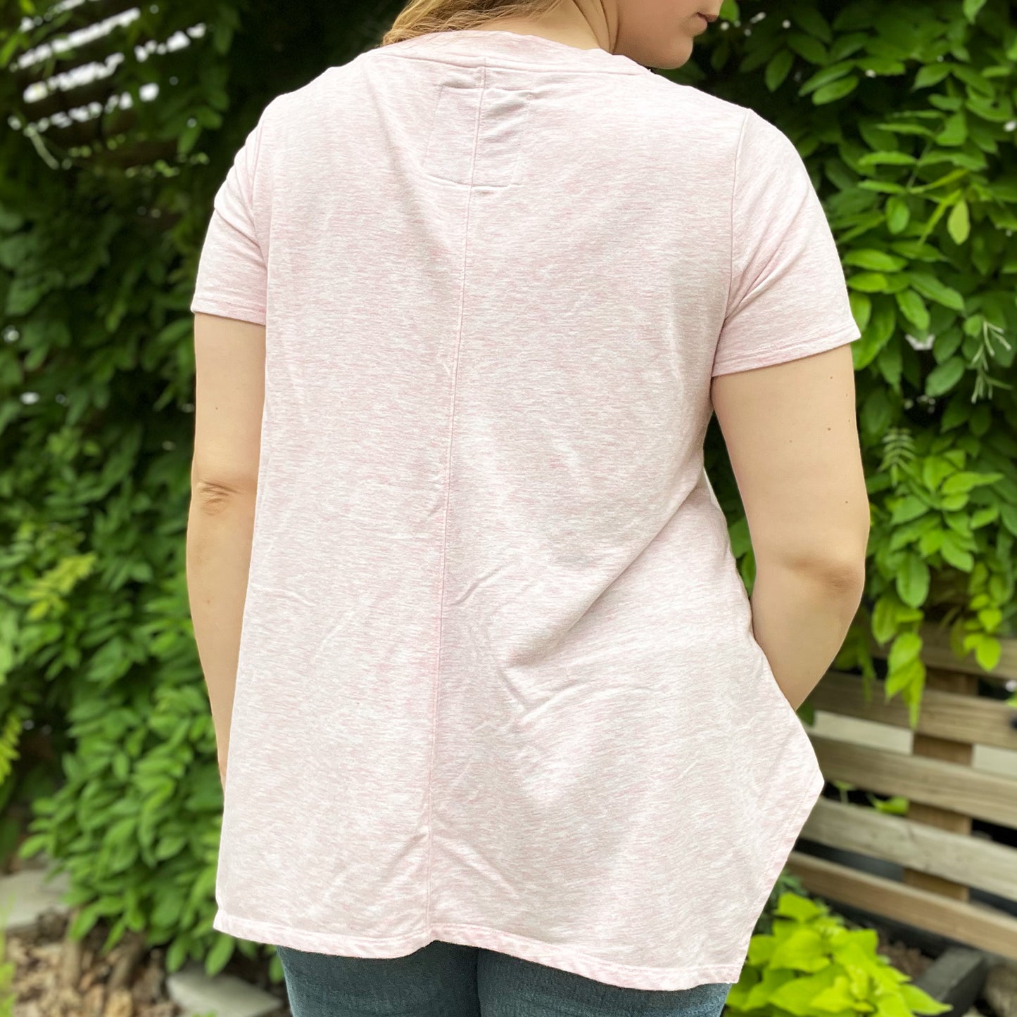 One Day at a Time | July Birth Flower | Heather Pink Flowy Tee | Large