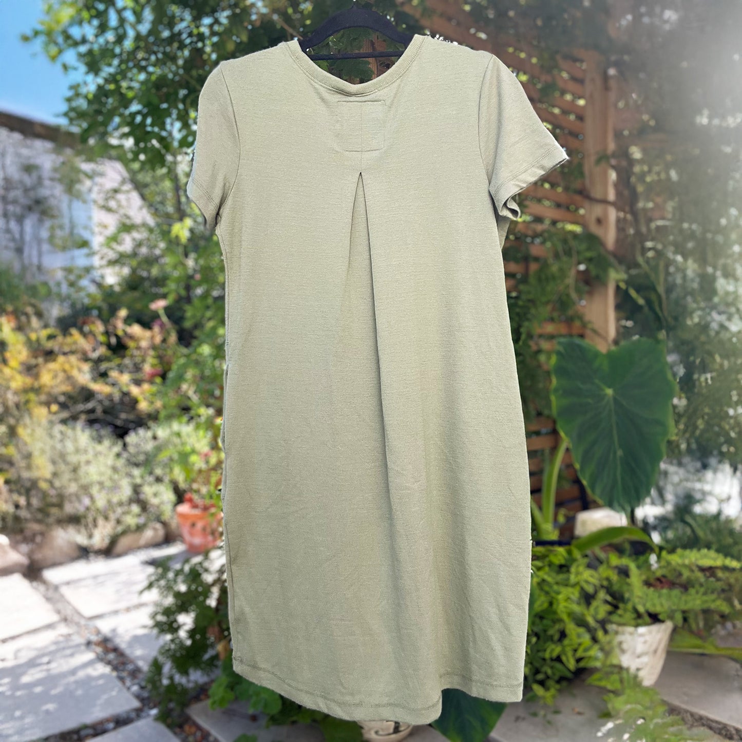 September Birth Flower | Morning Glory | Olive Green Dress w Pockets | Small