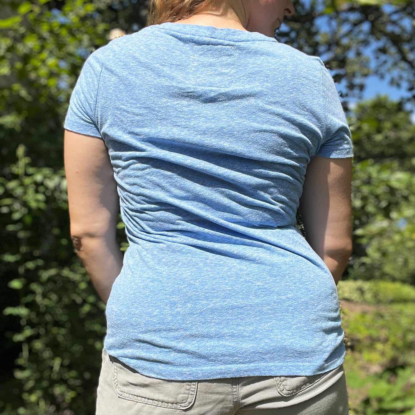 November Birth Flower | Chrysanthemum | Heather Blue V-Neck Tee | Large