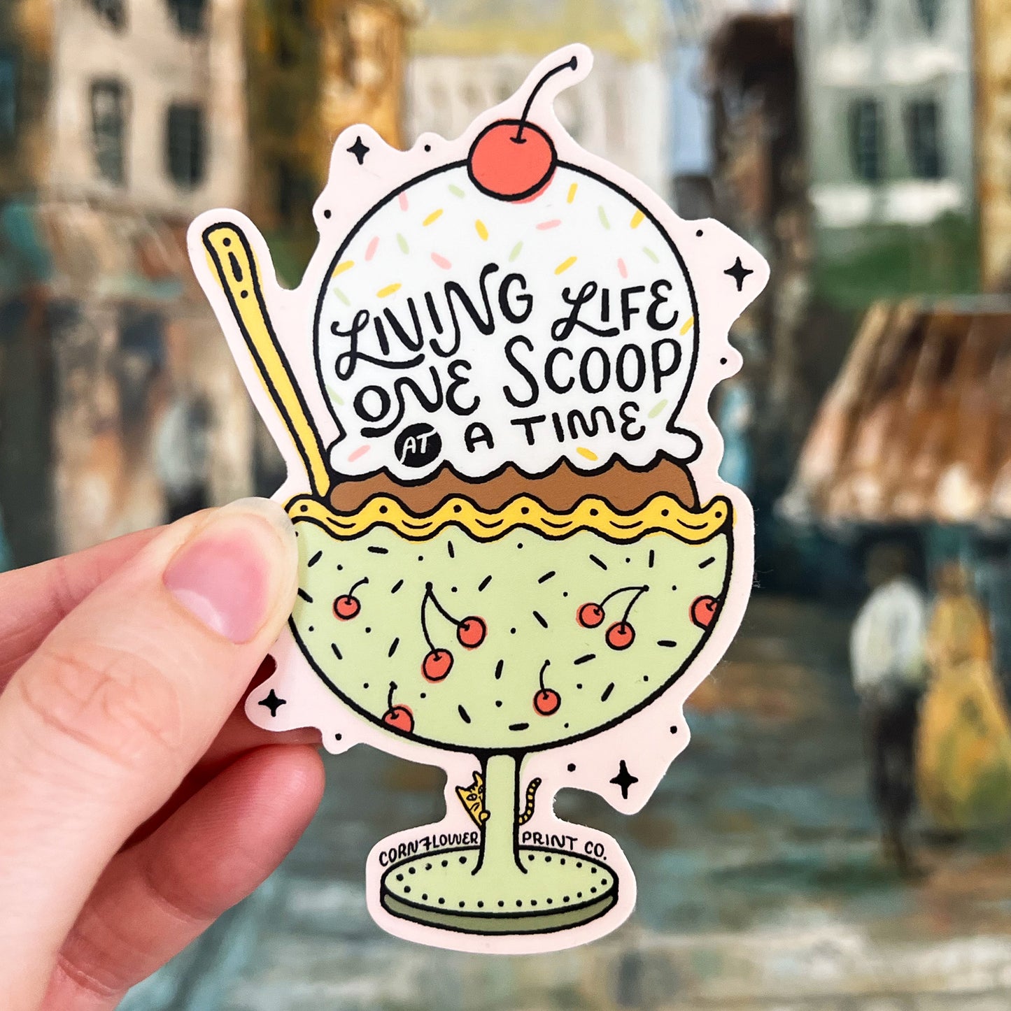 Vinyl Sticker | Double Ice Cream Scoop with Cherries