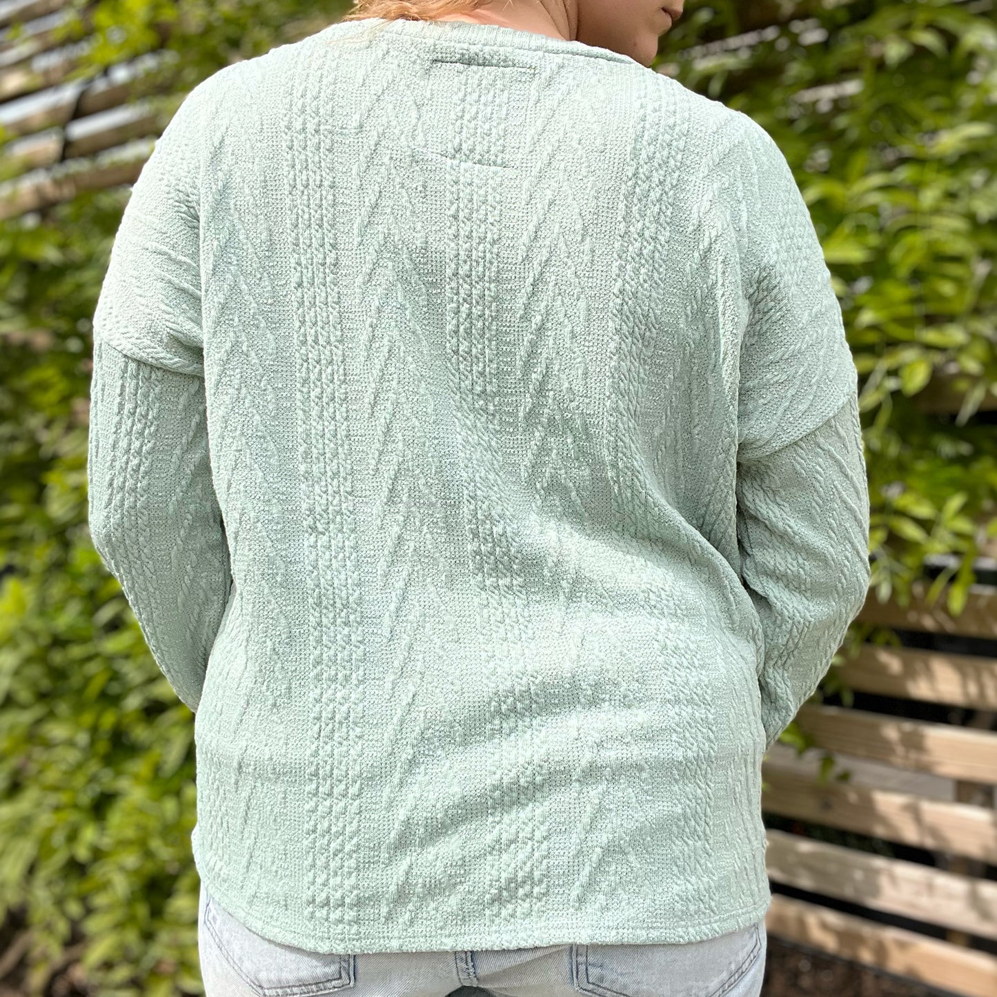 Stronger Together | June Birth Flower | Mint Green Textured Sweater | Medium