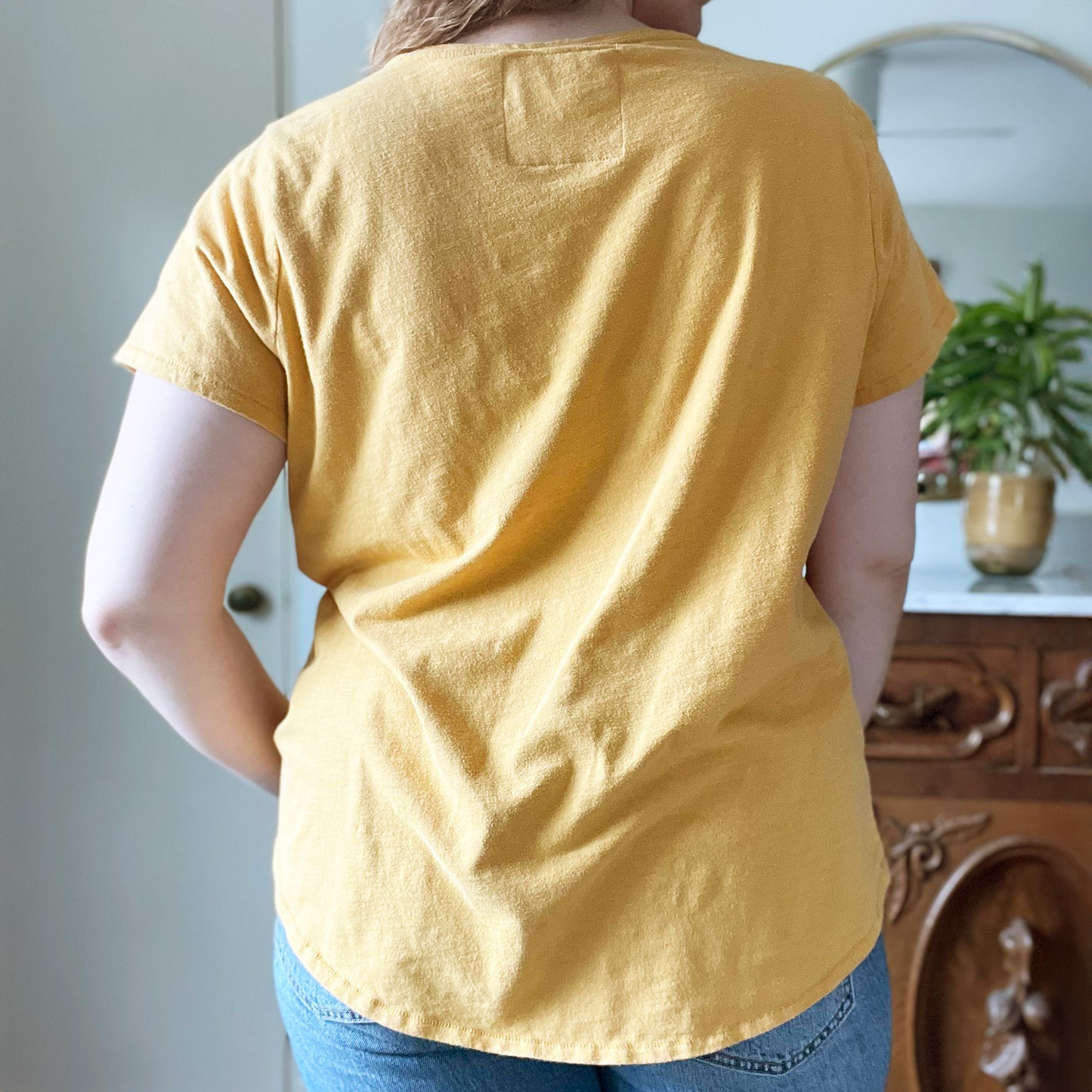 November Birth Flower | Chrysanthemum | Mustard Yellow Tee | XL