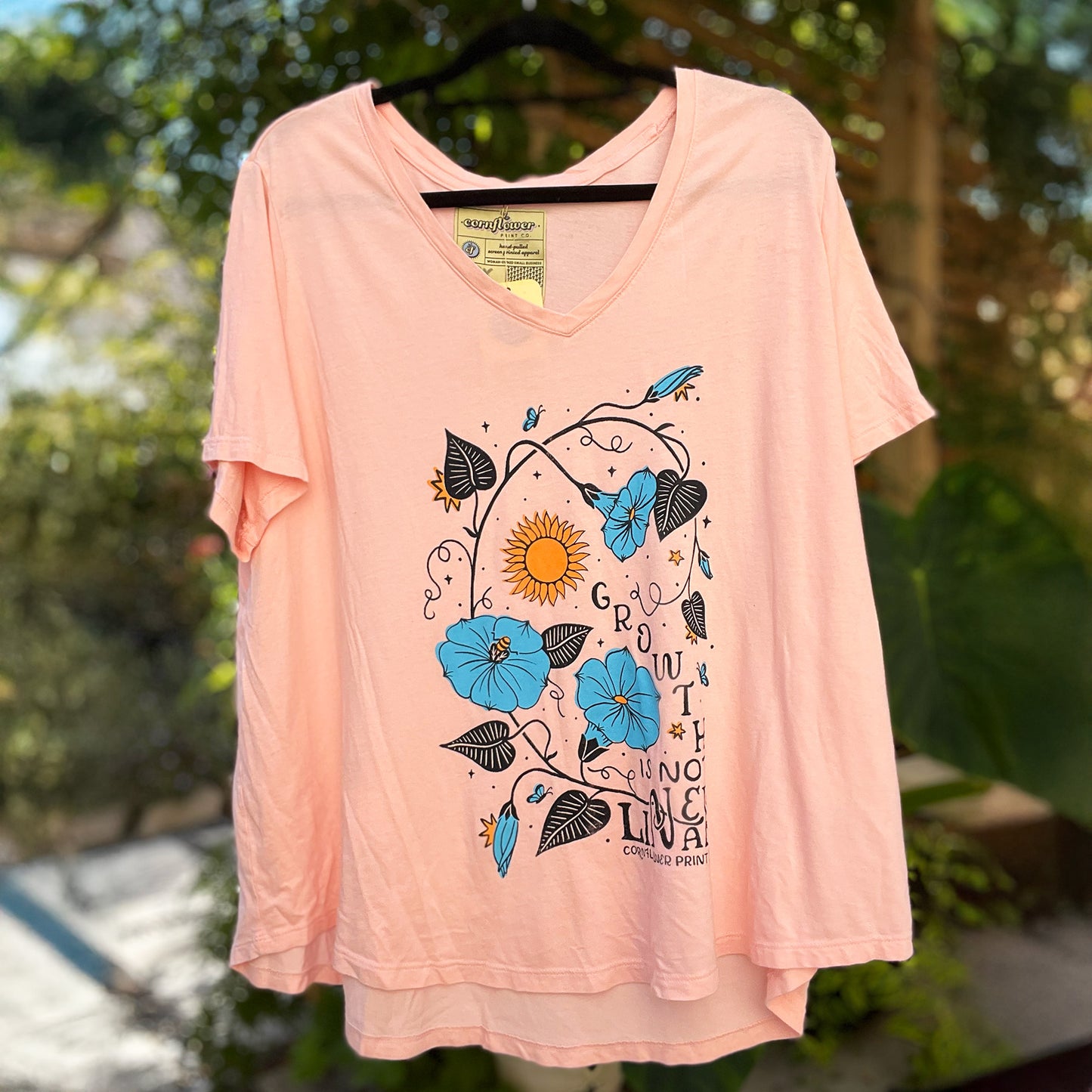 September Birth Flower | Morning Glory | Pink V-Neck Tee | 3X