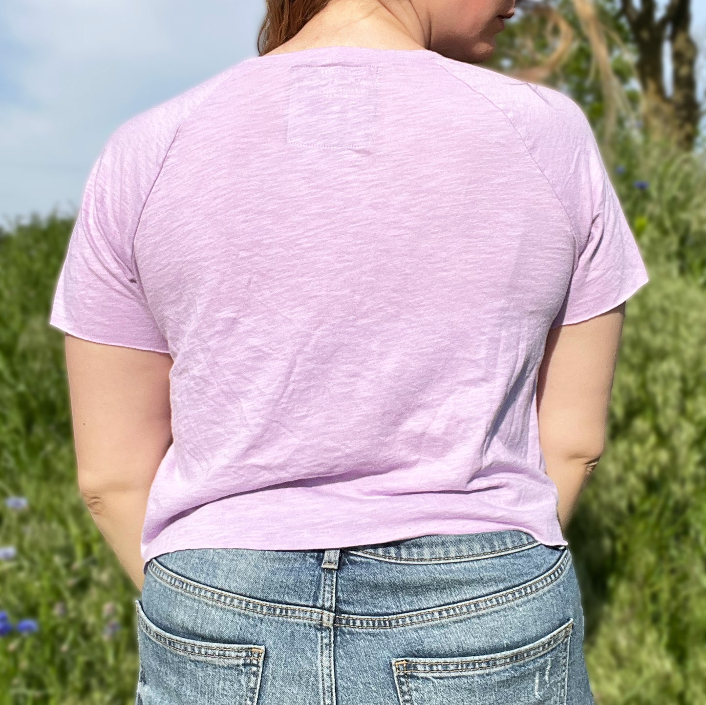 One Day at a Time | July Birth Flower | Purple Cut Off Crop Top | Medium