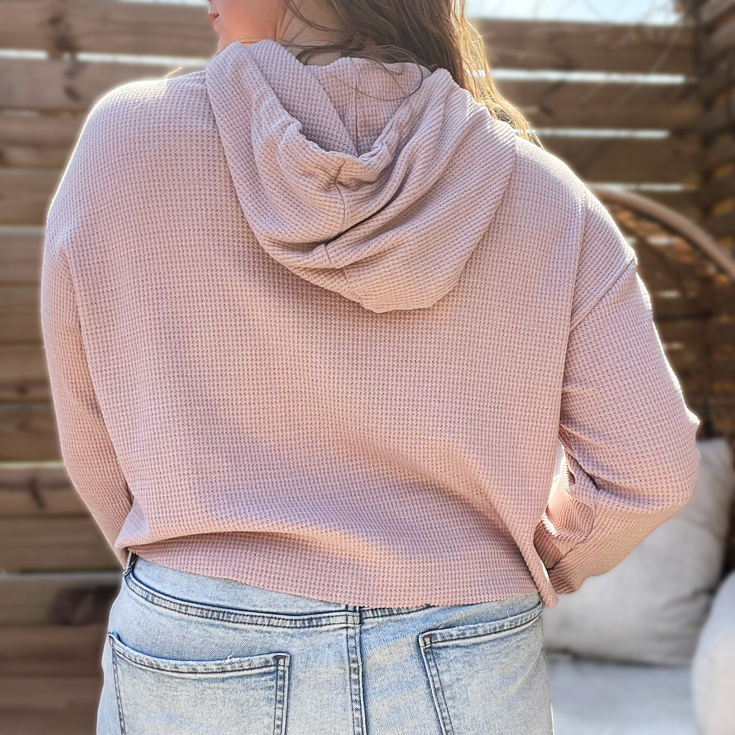 Shop Local | Pink Waffle Knit Hoodie Long Sleeve | Medium