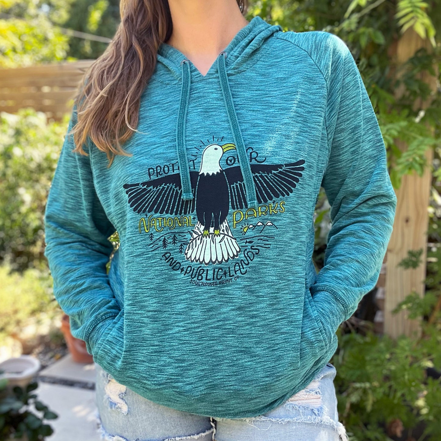 National Parks | Heather Teal Blue Hoodie | XL