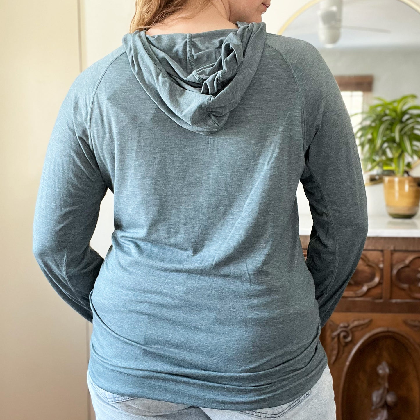 Home Sweet Indiana | Teal Cowl Neck Long Sleeve with Thumbholes | XL