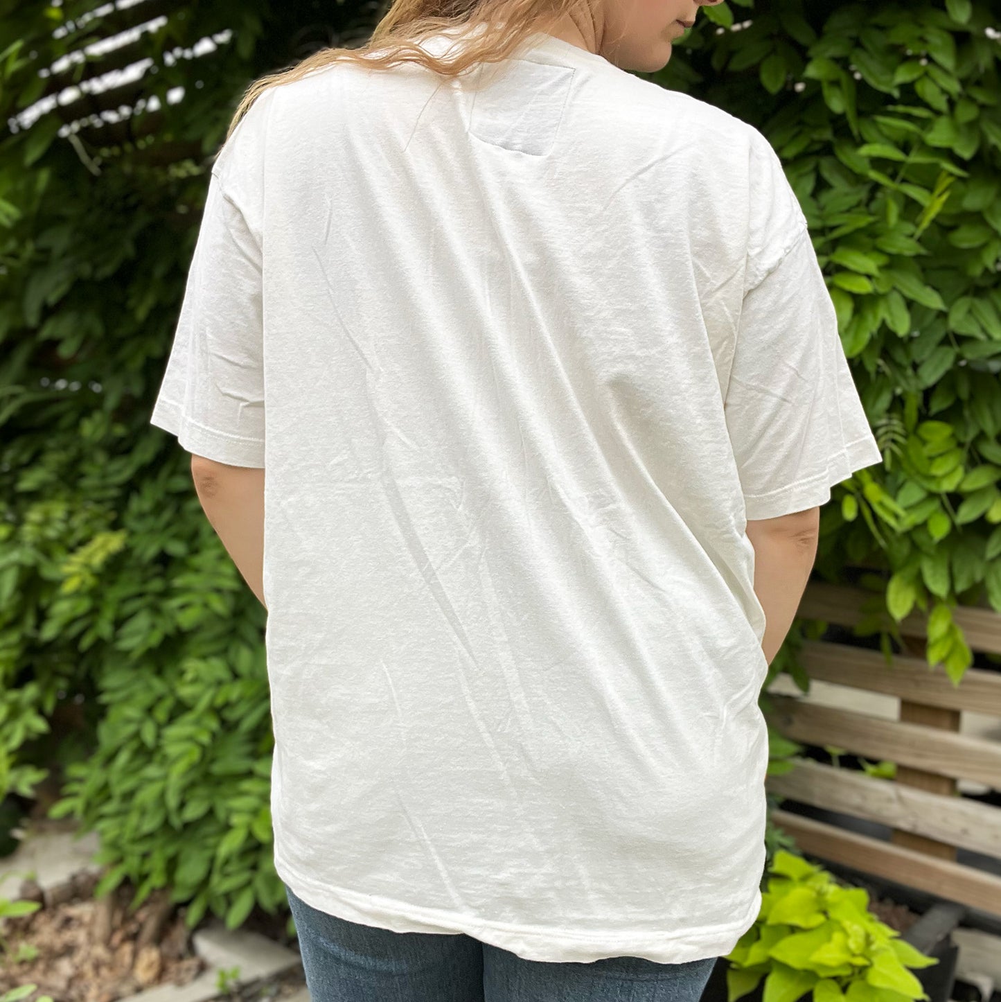 One Day at a Time | July Birth Flower | Off-White Tee w Blue Reverse Applique Tee | 2X
