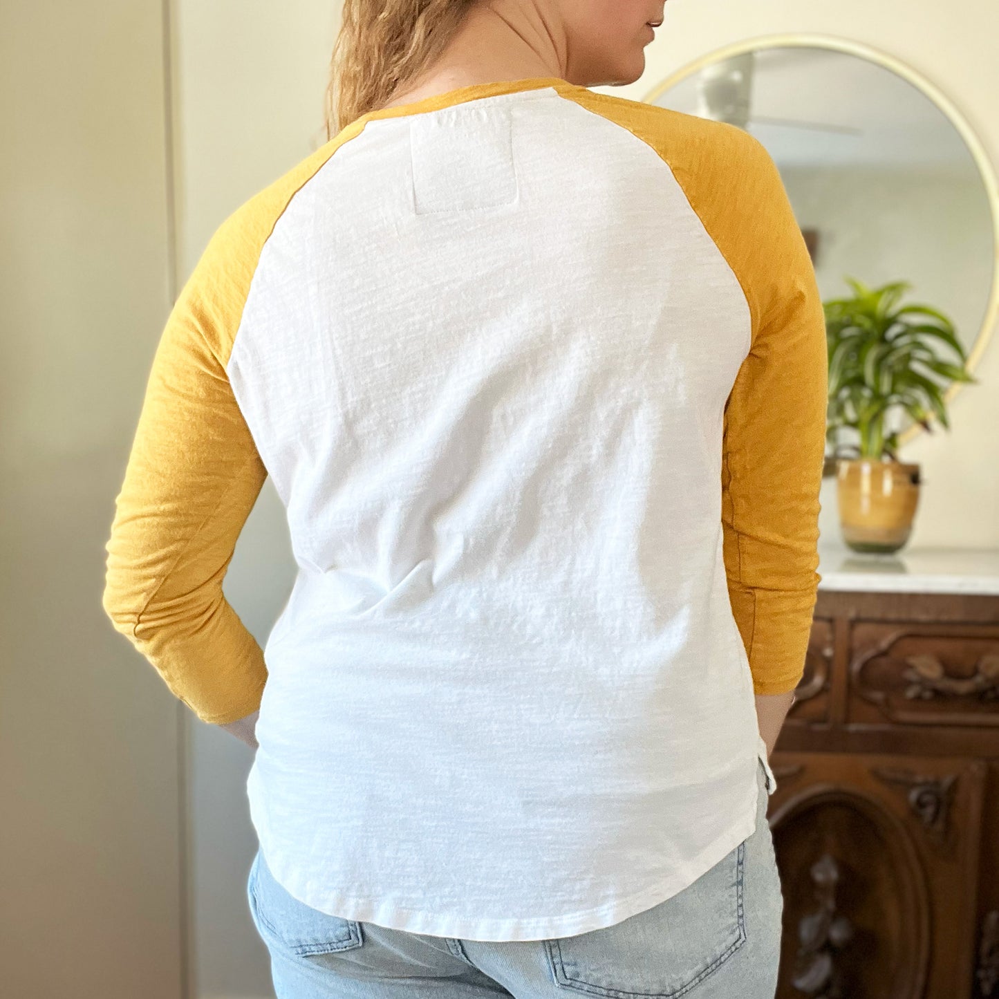 Shop Local | Yellow & White Baseball 3/4 Sleeve Shirt | Large