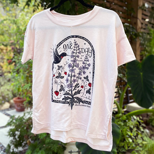 One Day at a Time | July Birth Flower | Lt. Pink Tee | XS