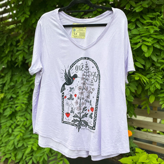 One Day at a Time | July Birth Flower | Light Purple V-Neck Tee | 2X