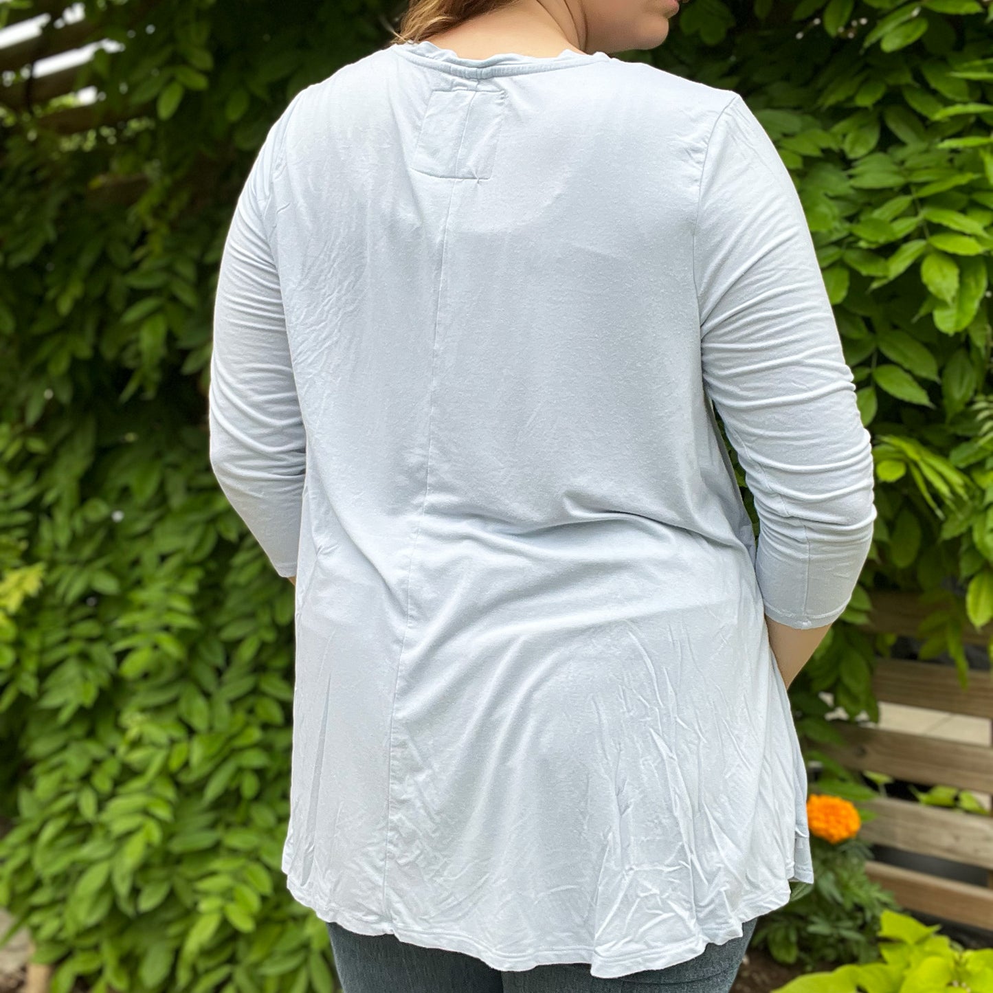 One Day at a Time | July Birth Flower | Light Blue 3/4 Sleeve Tunic Top | XL