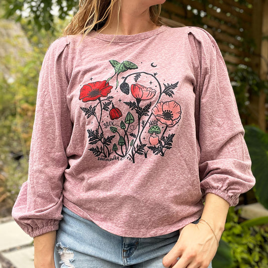 Seek Hope | August Birth Flower | Heather Pink 3/4 Sleeve Shirt | Large