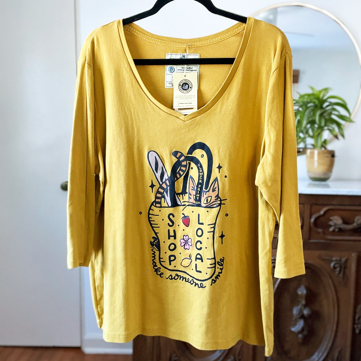 Shop Local | Mustard Yellow 3/4 Sleeve Shirt | 2X