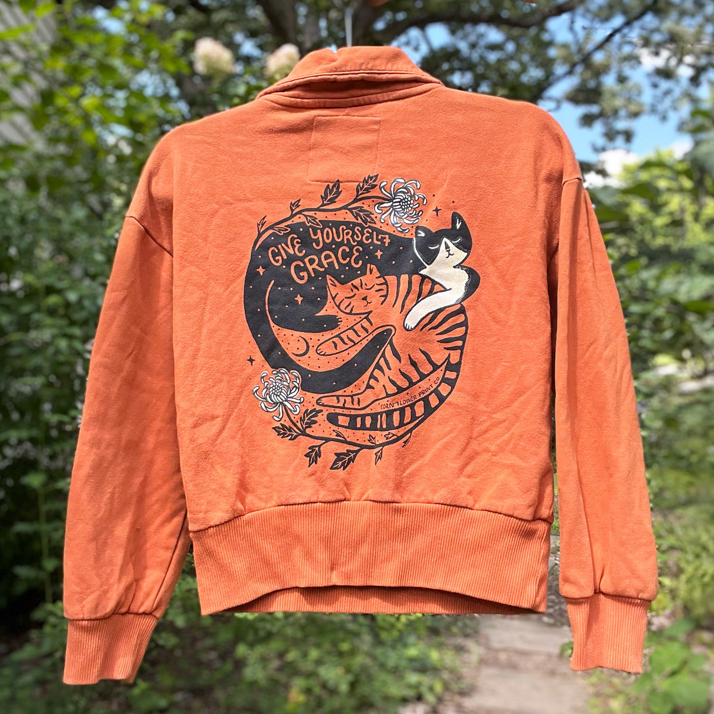 November Birth Flower | Chrysanthemum | Orange 3/4 Zip Pullover Sweatshirt | XS