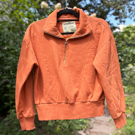 November Birth Flower | Chrysanthemum | Orange 3/4 Zip Pullover Sweatshirt | XS