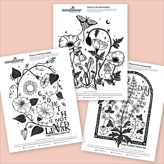 Free Birth Flower Coloring Page Download (June - Oct)
