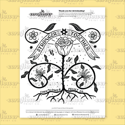 Free Birth Flower Coloring Page Download (June - Oct)