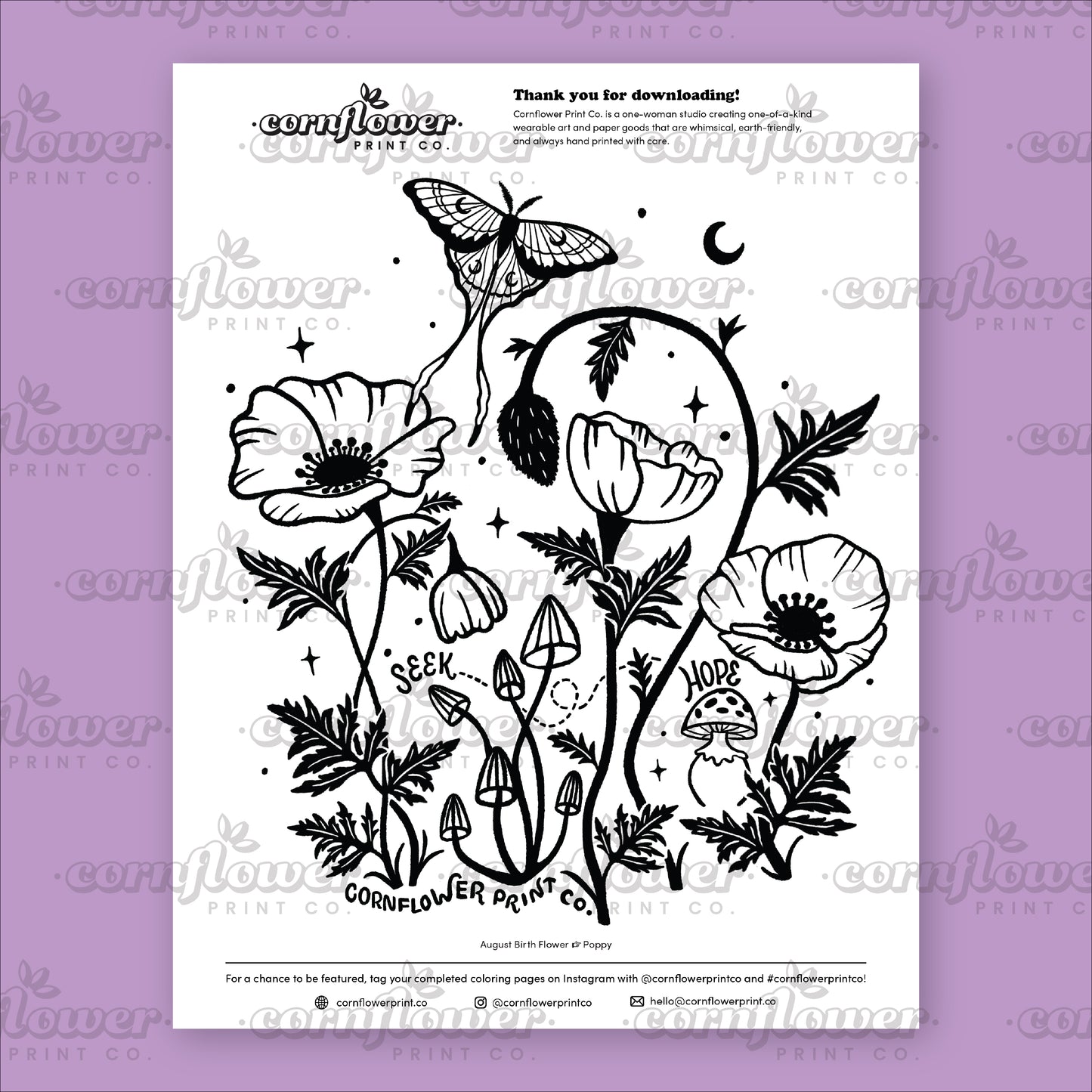 Free Birth Flower Coloring Page Download (June - Oct)