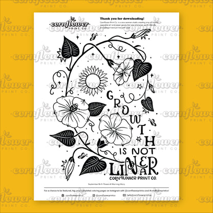 Free Birth Flower Coloring Page Download (June - Oct)