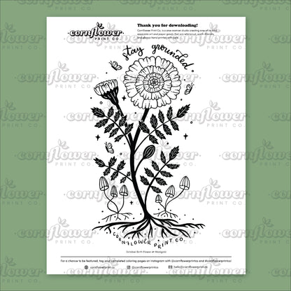 Free Birth Flower Coloring Page Download (June - Oct)