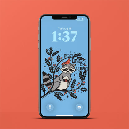 Wallpaper Bundle | December Birth Flower | Raccoon, Holly & Berries