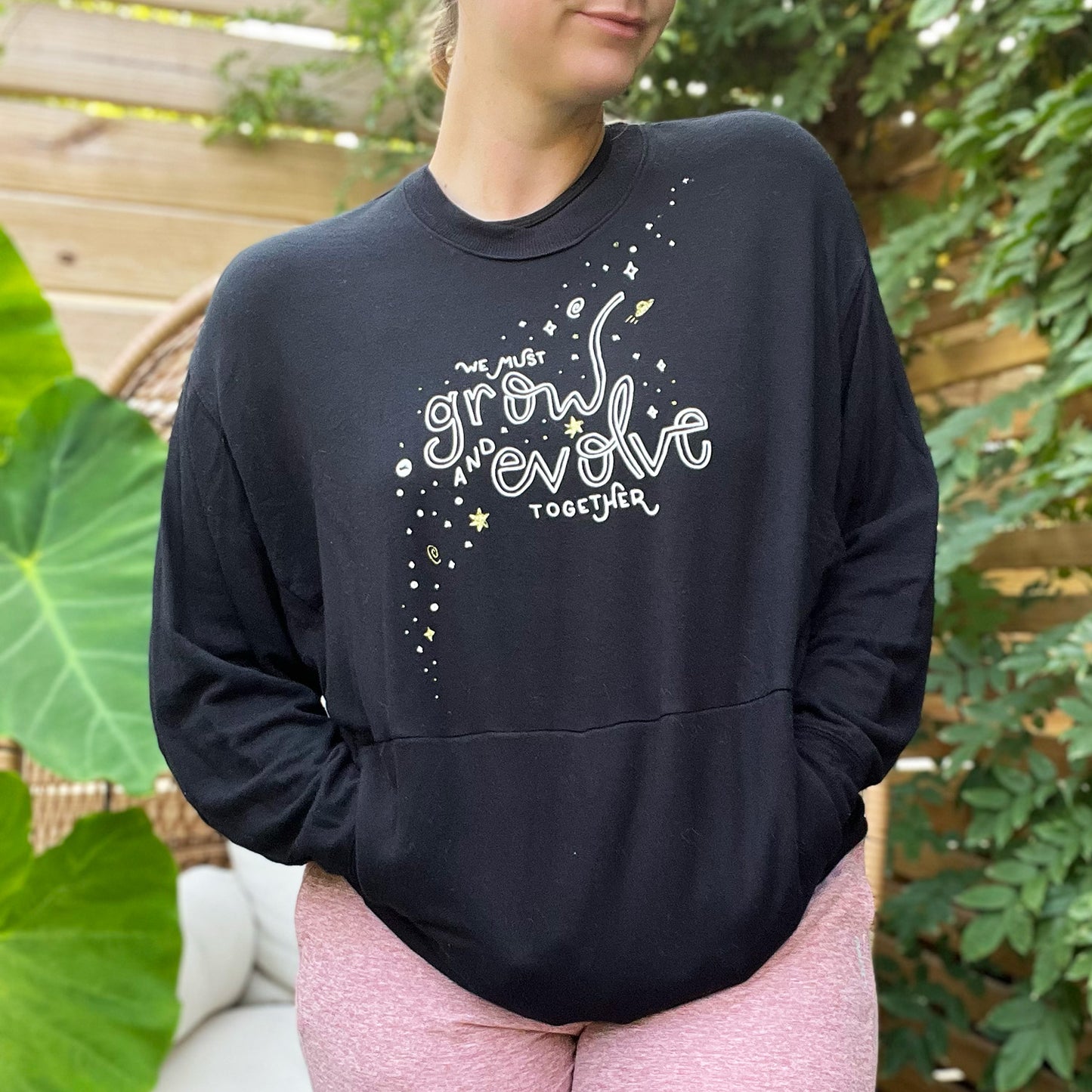 Grow & Evolve | Black Long Sleeve with Front Pocket | Small