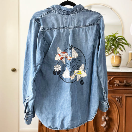 Koi Fish | Nevertheless We Persisted | Blue Button Up | Small