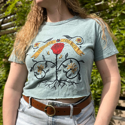 Stronger Together | June Birth Flower | Teal Crop Top | XS