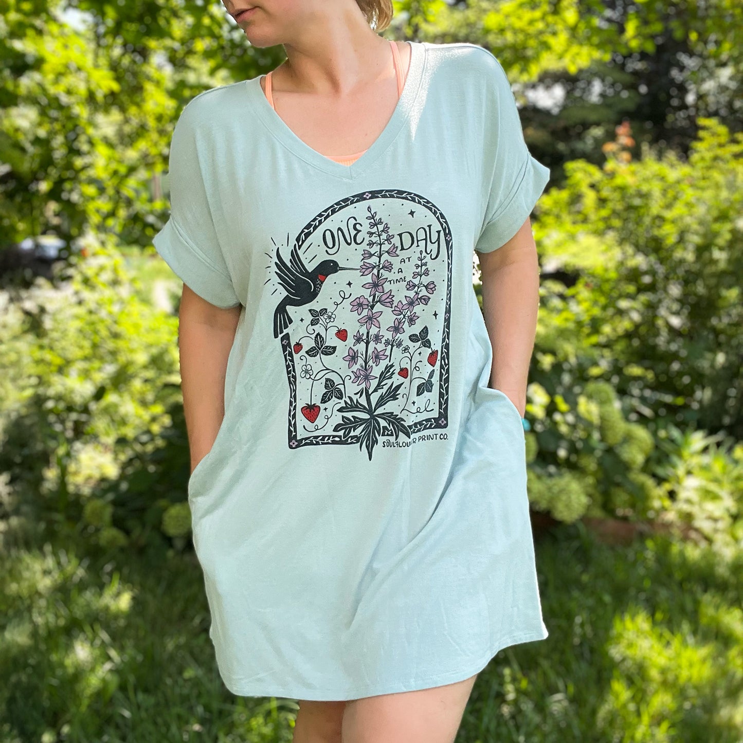 One Day at a Time | July Birth Flower | Blue Comfy Dress with Pockets | 2X