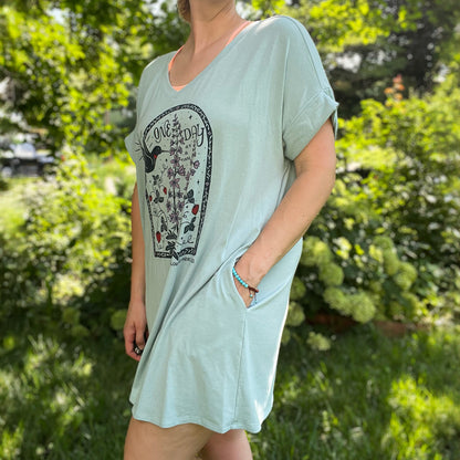 One Day at a Time | July Birth Flower | Blue Comfy Dress with Pockets | 2X