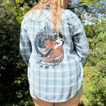 November Birth Flower | Chrysanthemum | Blue Flannel Button Up | Medium