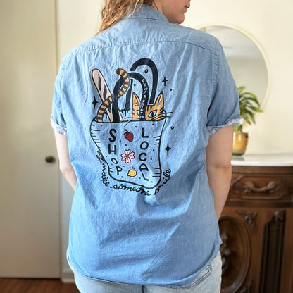 Shop Local | Short Sleeve Blue Button Up | Large