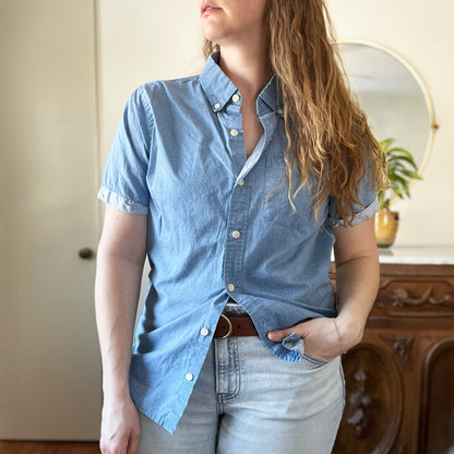 Shop Local | Short Sleeve Blue Button Up | Large