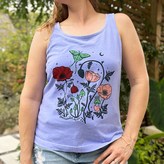 Seek Hope | August Birth Flower | Blue Tank Top | Medium
