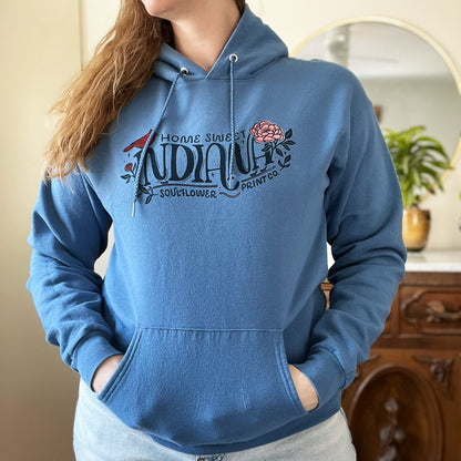 Home Sweet Indiana | Blue Sweatshirt Hoodie | Medium