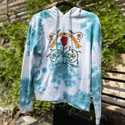Stronger Together | June Birth Flower | Blue Tiedye Hoodie | Small