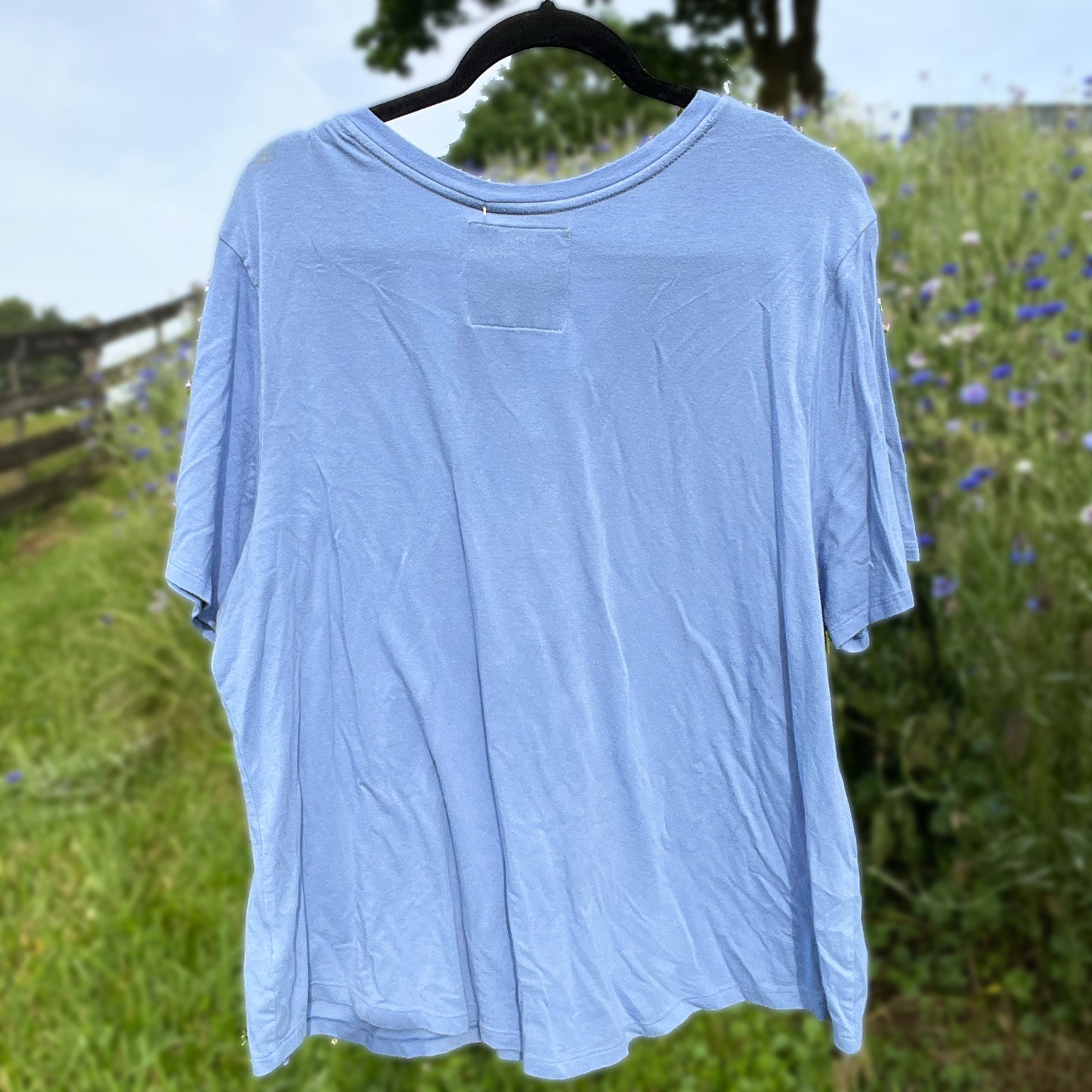 Hope Lives Here | Snow Drops | January Birth Flower | Blue V-Neck Tee | 2X