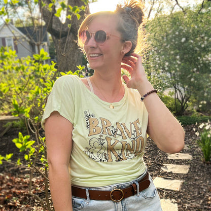Brave & Kind | Light Green Flowy Tee with Open Back | Large